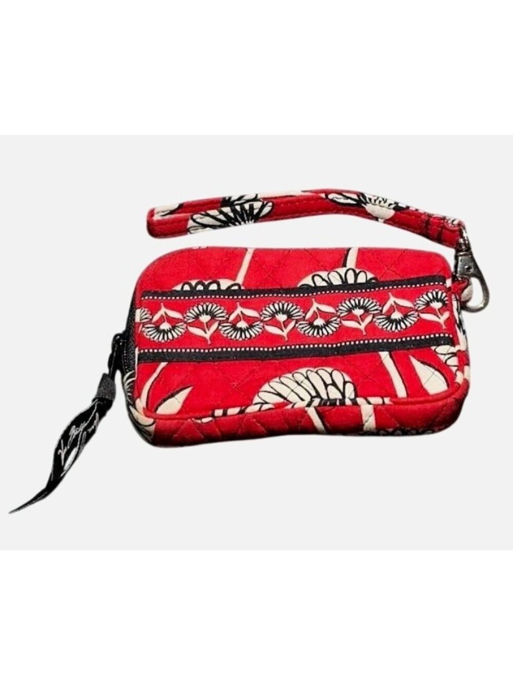 Vera Bradley Quilted Wristlet Zip Wallet Daisey Red Black White Floral Strap